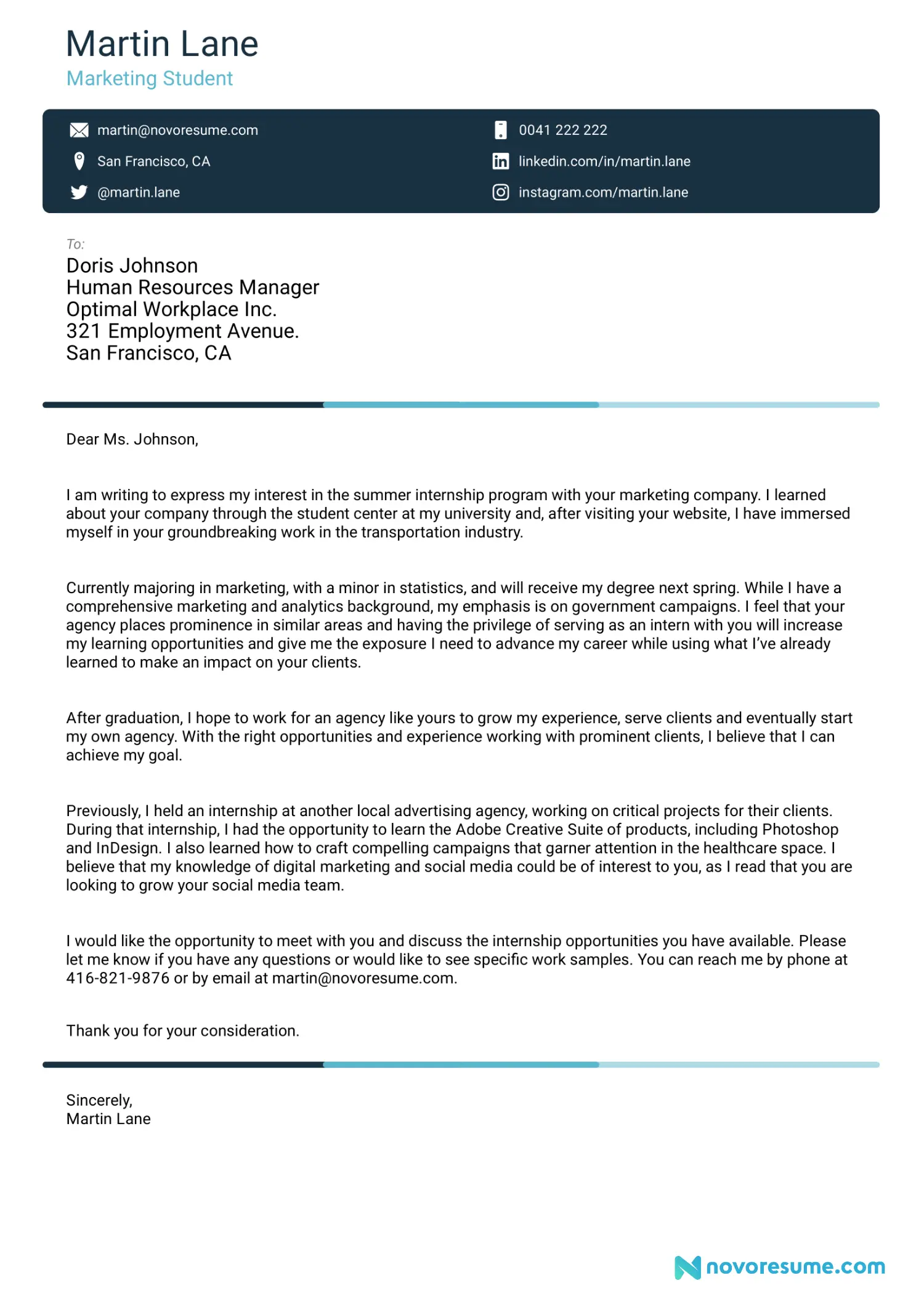Cover Letter Example for Student/Graduate
